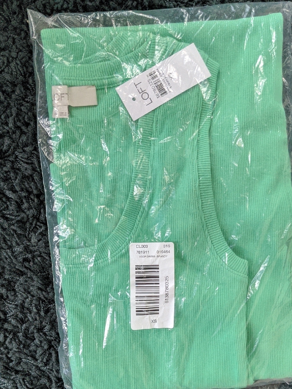 LOFT Mint Green Ribbed Voop Dress Brandy xS NWT